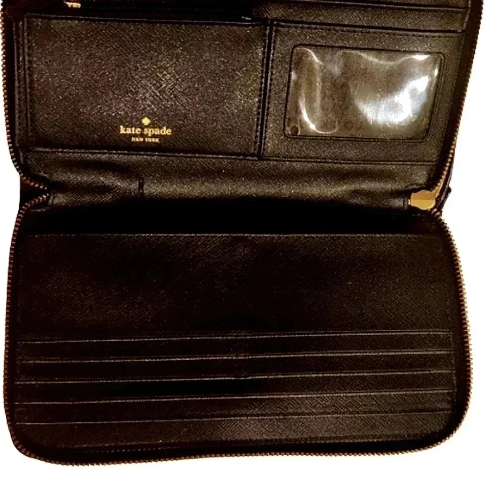 Kate Spade black wallet and card holder with gold zipper closure NWOT